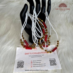 Red Crystal African Waist Beads| tie on waist beads| women| Ghana waist beads| free shipping| weight loss| handmade| belly beads| seed beads