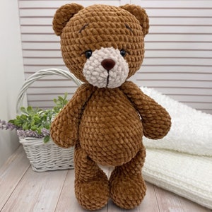 Soft plush brown teddy bear, Luxury stuffed toy plushie, Nursery decor, Baby shower gift, handmade bear, 12 inches bear doll.