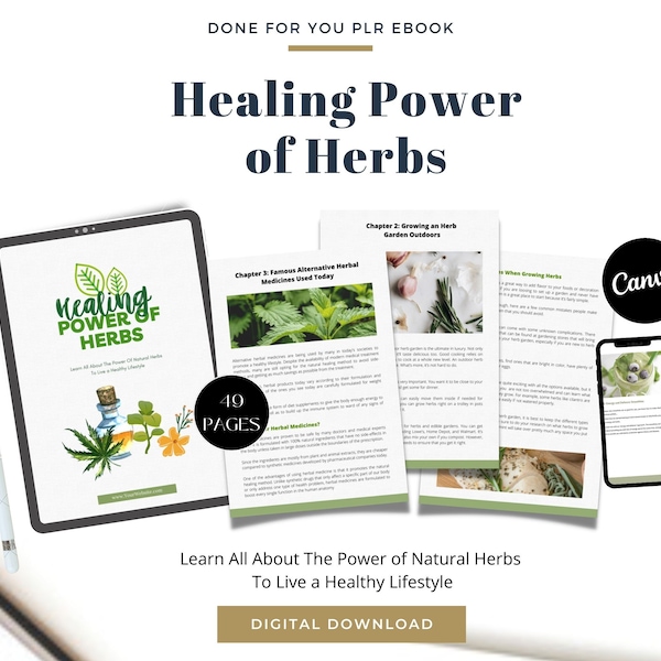 Healing Power Of Herbs Ebook, Done for You Ebook, Editable, Rebrandable, Lead Magnet, Canva Templates