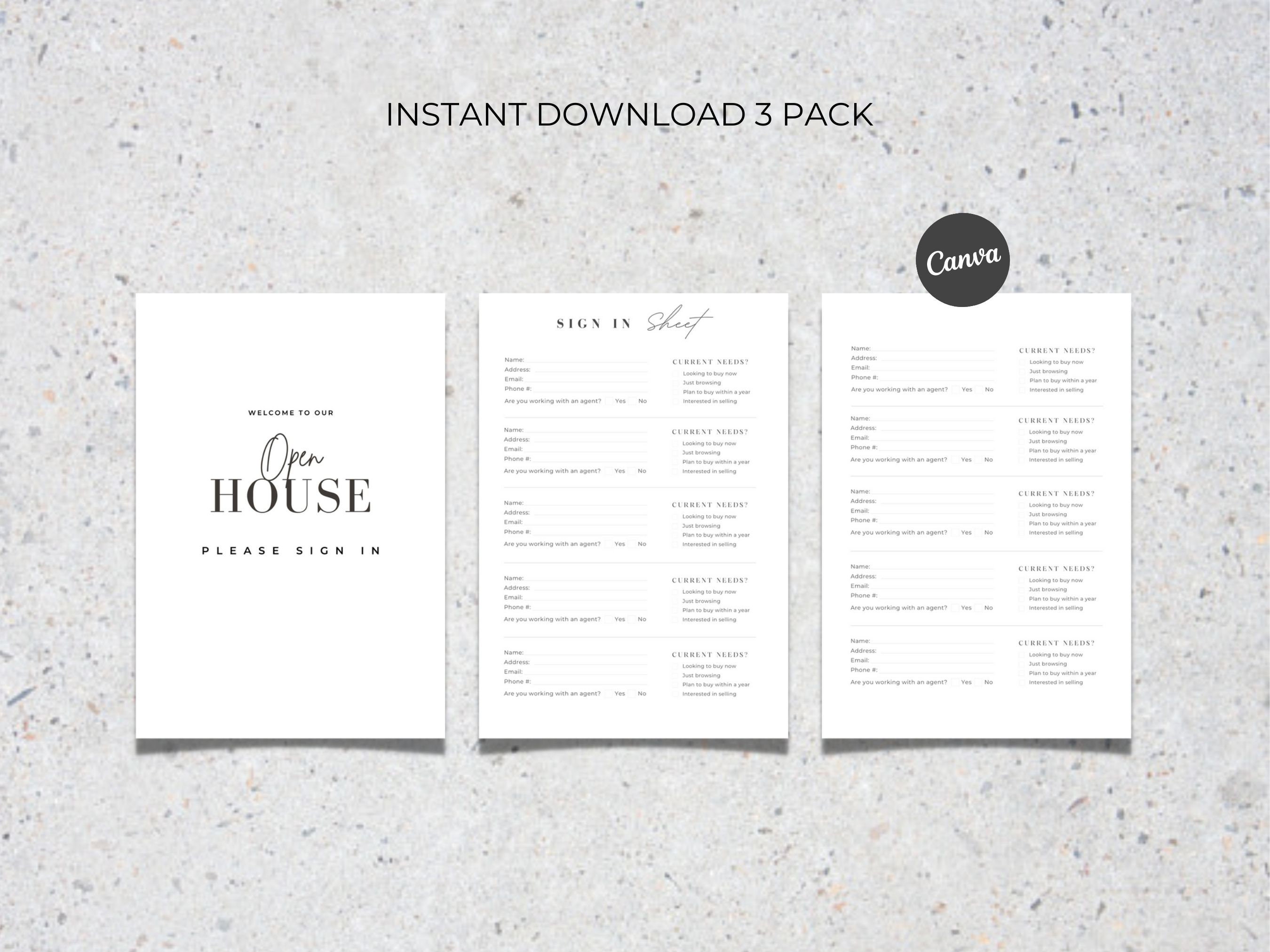 Open House Sign in Sheet Editable Canva Template & Pdfs Real Estate ...