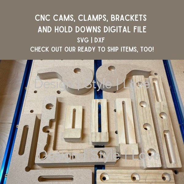 CNC Niederhalterklemmen und Nocken, Gerade und Eckhalterungen für Spoilboard (2-Zoll-Abstand) - Digital | SVG + DXF | Unser Favorit!