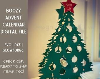 Árbol de Navidad de Adviento para adultos / Árbol de Navidad para bebedores borrachos / Mini botellas de champán o vino / SVG + DXF + Glowforge*