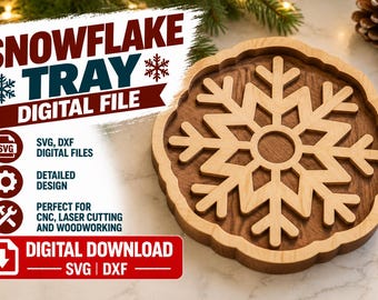 Schneeflocken-Tablett – Festliches Tablett | CNC-Datei zum digitalen Download | DXF- und SVG-Dateien