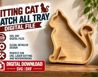 Ablageschale mit hübsch sitzender Katze | SVG + DXF | Digitaler Download