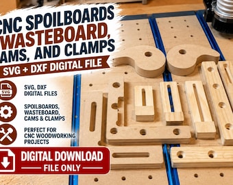 CNC-Spoilboards / Abfallplatten, Nocken und Spannvorrichtungen - Digital | SVG + DXF | Viele Optionen!