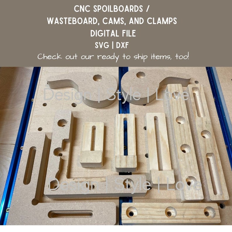 CNC Spoilboards / Wasteboard, Cams, and Clamps Digital SVG DXF Many Options image 1