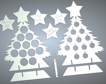 Mini árbol de Navidad de Adviento para adultos / Árbol de Navidad para bebedores borrachos / 12 mini botellas de licor / SVG + DXF, CNC + GlowForge*
