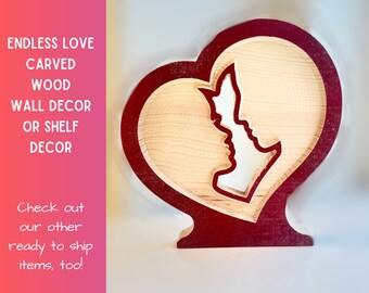Valentine's Day | Anniversary Endless Love | Couple in Love | Carved Wood Shelf + Wall Decor