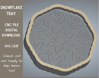 Bandeja de copos de nieve - Bandeja navideña / Archivo CNC Descarga digital / Archivos DXF + SVG