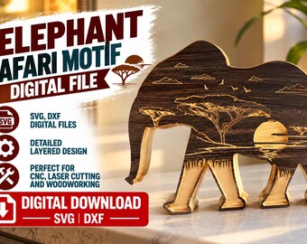 Elefanten-Safari-Savanne-Motiv (Afrikanisches Motiv) | SVG + DXF zum Download