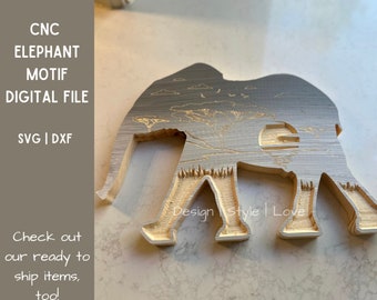 Safari con elefantes en la sabana africana / SVG + DXF para descargar
