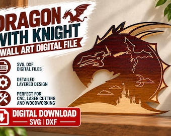 Drachen- und Ritter-Kriegerin-Motiv | SVG + DXF zum Download