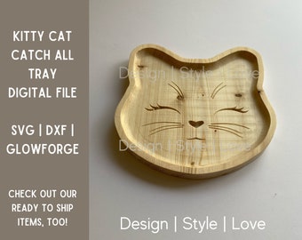 Bandeja para recoger todo tipo de cosas con forma de gatito / SVG + DXF l Archivo de descarga digital