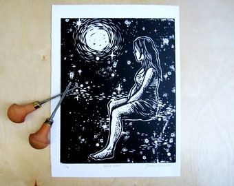 Inner World- Block Print, Linoleum Block Print