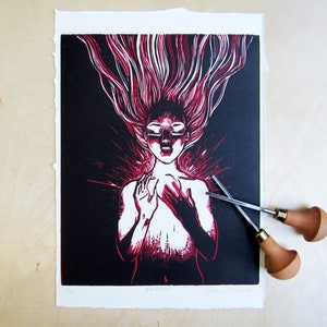 Awaken 2- Block Print, Linoleum Block Print