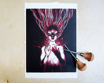 Awaken 2- Block Print, Linoleum Block Print