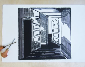 A Fairer House- Block Print, Linoleum Block Print