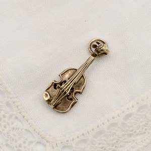 Vintage 9ct Solid Gold Violin Fiddle Charm for Bracelet or Necklace Pendant from 1969