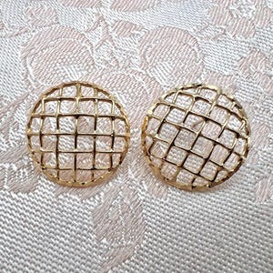 Vintage 10K Solid Gold Large Circle Mesh Stud Earrings