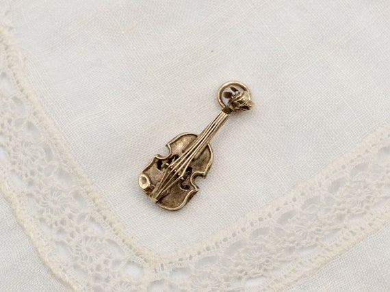 Vintage 9ct Solid Gold Violin Fiddle Charm for Bracelet or Necklace Pendant from 1969