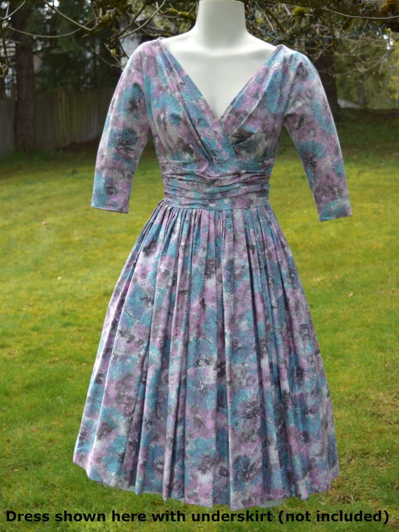 XS Petite Vintage 1950's Cotton Floral Day Dress … - image 2
