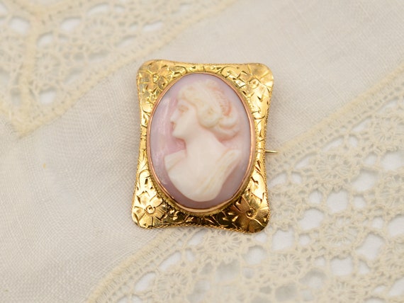 Antique 10k Gold Cameo Brooch and Pendant Carved … - image 2