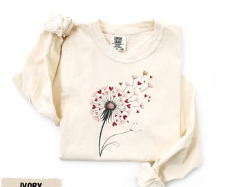 Comfort Colors® Dandelion Heart Shirt, Dandelion Valentine Shirt, Floral Valentine's Day Shirt, Romantic Valentine Tee, Dandelion Love Shirt