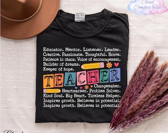 Camiseta Comfort Colors® Teacher Life, manga larga para docentes, camiseta para educadores, camiseta retro de agradecimiento a los docentes, camiseta positiva para docentes, camisetas escolares