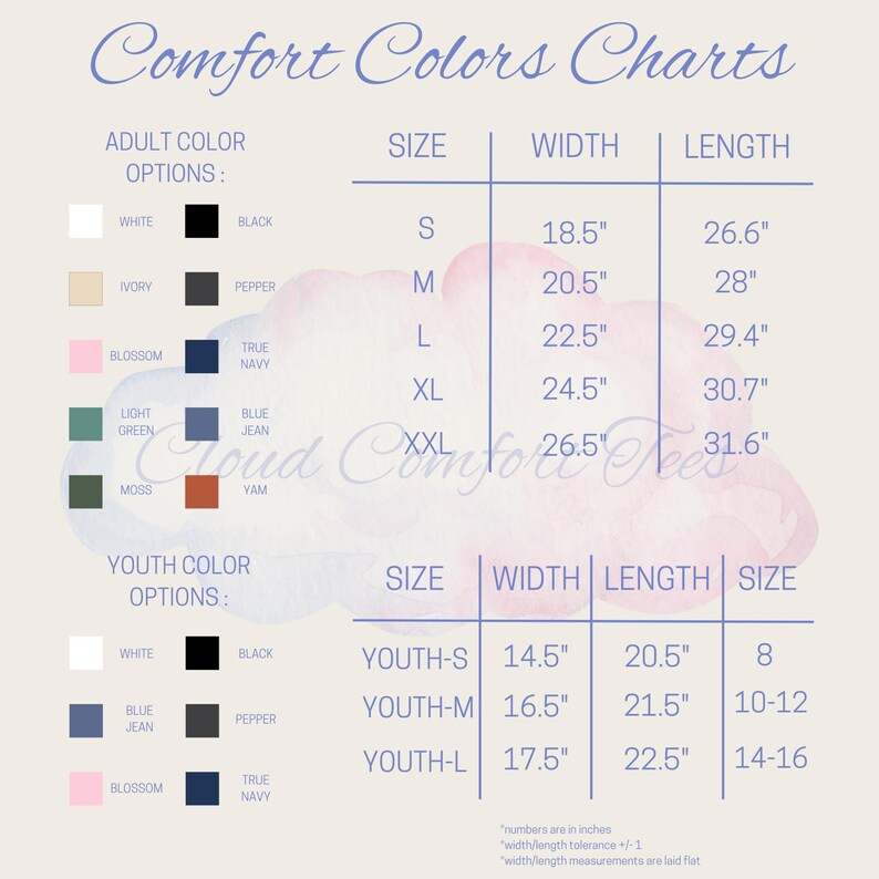 a color chart that provides size and width options for different adult and youth colors. The chart includes color names such as white, black, blue, green, and pink, along with corresponding size and width measurements. The chart is designed to help users determine the appropriate size and width for various colors, ensuring a comfortable fit for the chosen color.