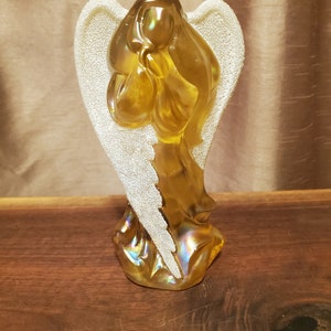 Fenton Iridescent Autumn Gold Coralene Wing Carnival Glass Angel