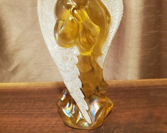 Fenton Iridescent Autumn Gold Coralene Wing Carnival Glass Angel