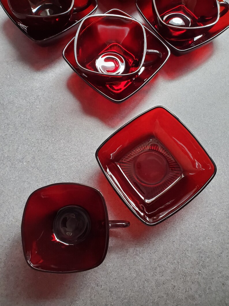 Anchor Hocking Royal Ruby Square Cups and Saucers - Etsy