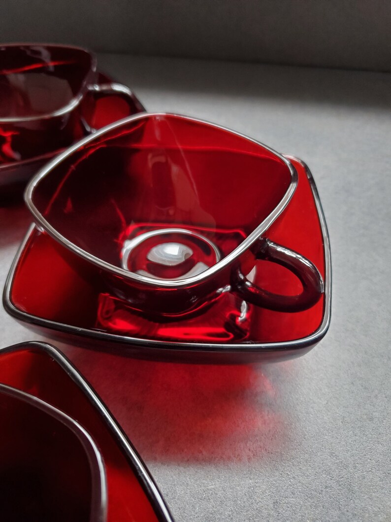Anchor Hocking Royal Ruby Square Cups and Saucers Etsy