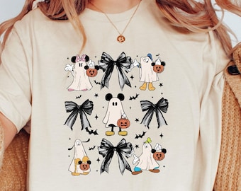 Mickey and Friends Ghost Coquette Bow Shirt, Halloween Disney Shirt, Disney Spooky Halloween Tee, Disneyland Vacation Shirts