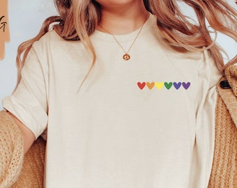 Chemise coeur arc-en-ciel de poche / Chemise LGBTQ / Chemise Pride Ally / Chemise droits de l'homme / Chemise égalité / Chemise mois de la fierté