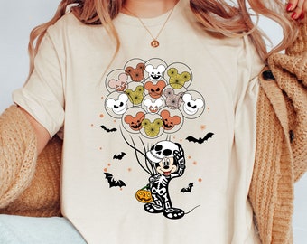Mickey Balloon Halloween Shirt, Skeleton Mickey Halloween Shirt, Disney Spooky Toddler Halloween Tee