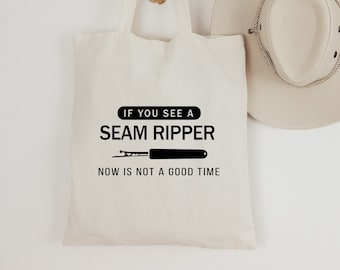 Tote Bag / Seam Ripper Tote Bag / Sewing Gifts / Quilter Gifts / Sewing Gift for Mom / Canvas Knitting Tote Bag / Funny Tote Bag