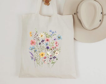 Wildflower Tote Bag / Flower Tote Bag / Botanical Tote Bag / Flower Lover Tote Bag / Retro Tote Bag / Trendy Tote Bag / Gardener Gifts