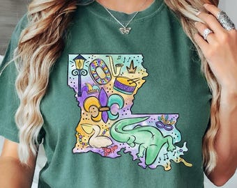 Comfort Colors® Louisiana Shirt, Mardi Gras Shirt, Louisiana America Map Shirt, Fat Tuesday Shirt, Mardi Gras Festival Shirt, Carnival Shirt