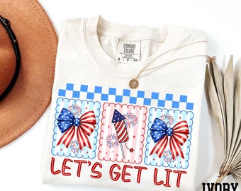 Let's Get Lit Shirt, Comfort Colors® 4th of July Party Shirt, Celebration Shirt, USA Bow Shirt, Independence Day Shirt, Patriotic Shirt