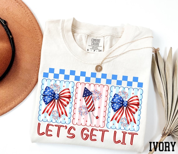 Let's Get Lit Shirt, Comfort Colors® 4th of July Party Shirt, Celebration Shirt, USA Bow Shirt, Independence Day Shirt, Patriotic Shirt