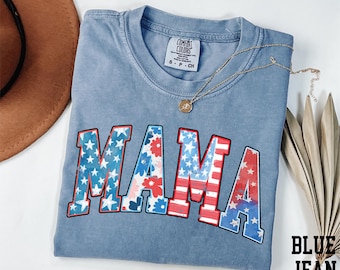 Comfort Colors® American Mama Shirt, Retro Mama Shirt, 4th of July Shirt, USA Mom Shirt, Patriotic Mom Shirt, Floral Mom Shirt, Gift for Mom