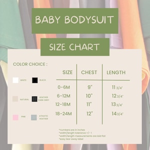 a baby bodysuit size chart is shown