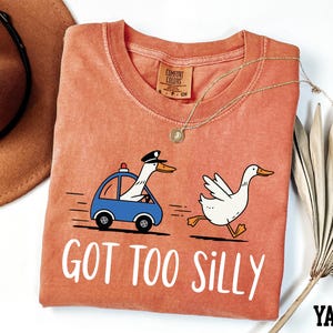 a t - shirt with a duck and a car on it