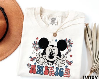 Comfort Colors® Mickey America Shirt, Disney 4th of July Shirt, Mickey Party Shirt, Mickey Fireworks Shirt, Retro Mickey America Shirt