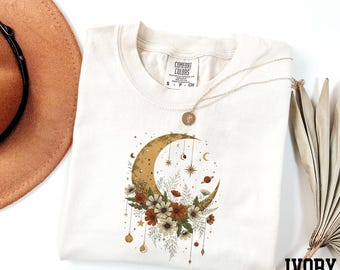Comfort Colors® Moon Shirt, Celestial Shirt, Vintage Moon Shirt, Floral Moon Shirt, Astronomy Shirt, Spiritual Shirt, Mystical Moon Shirt