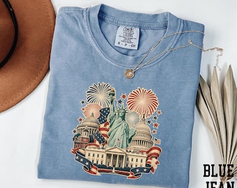 Vintage 4th of July Shirt, Independence Day Shirt, American Shirt, Statue of Liberty Shirt, The White House Shirt, Comfort Colors® USA Shirt