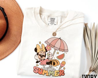 Camiseta Comfort Colors® Hello Summer, camiseta de verano de Minnie Mouse, camiseta de verano de Disney, camiseta de viaje de verano a Disneyland, camiseta Disney Summer Vibes