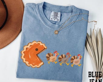 Pumpkin Pacman Shirt, Funny Thanksgiving Shirt, Comfort Colors® Pumpkin Turkey Shirt, Pumpkin Season Gift, Kids Thanksgiving Shirt