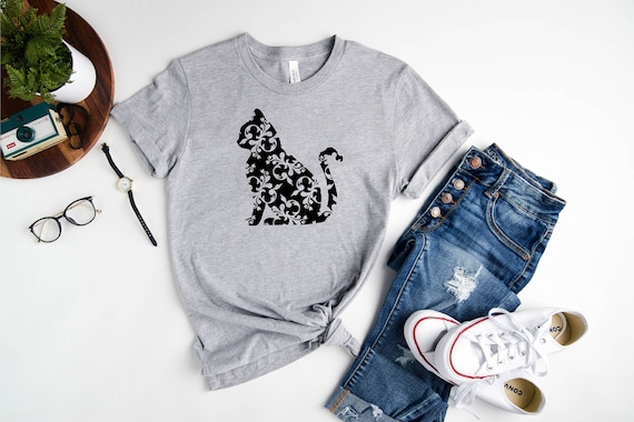 Floral Cat Shirt / Floral Cat Tee / Cat Lover Shirt / Animal Lover Tee / Floral Animal Shirt / Gift For Her